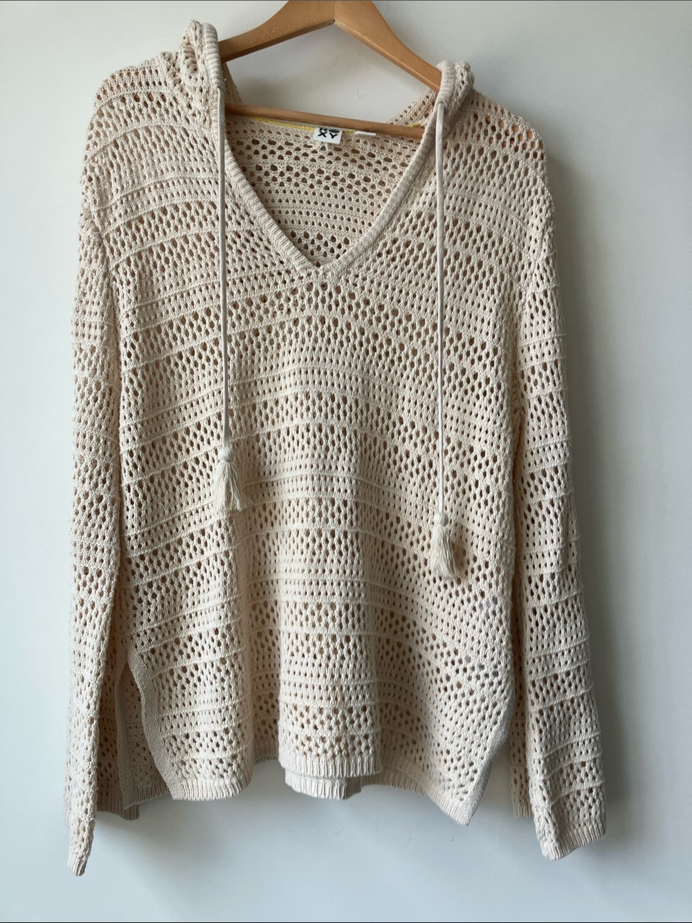 ROXY “After Beach Break” Hooded Loose Knit Cover-Up Ecru Cotton Blend Size S